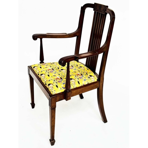 90 - ARMCHAIRS, a pair, early 20th century mahogany Secessionist style with strutted splats and Gustav Kl... 