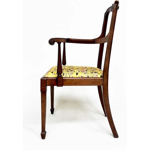 90 - ARMCHAIRS, a pair, early 20th century mahogany Secessionist style with strutted splats and Gustav Kl... 