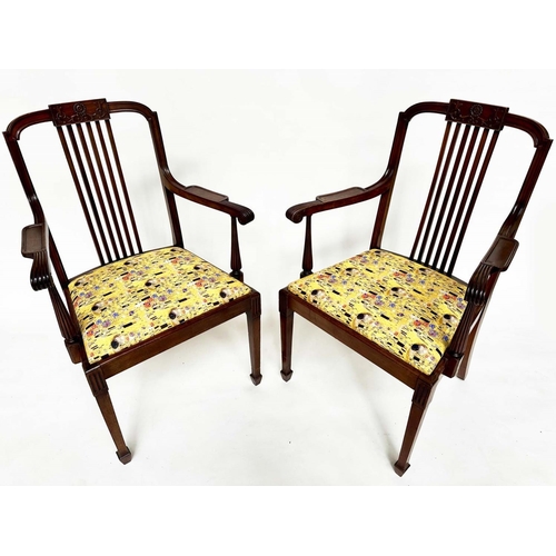 90 - ARMCHAIRS, a pair, early 20th century mahogany Secessionist style with strutted splats and Gustav Kl... 