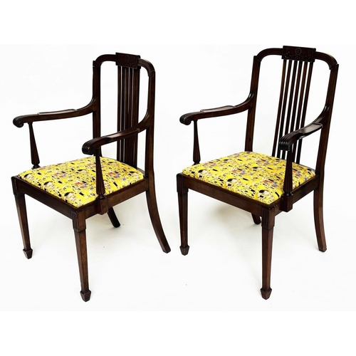 90 - ARMCHAIRS, a pair, early 20th century mahogany Secessionist style with strutted splats and Gustav Kl... 