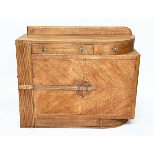 91 - ART DECO COCKTAIL CABINET, early 20th century oak and silvered metal with fitted cabinets and drawer... 