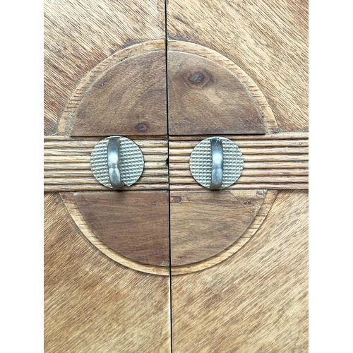 91 - ART DECO COCKTAIL CABINET, early 20th century oak and silvered metal with fitted cabinets and drawer... 