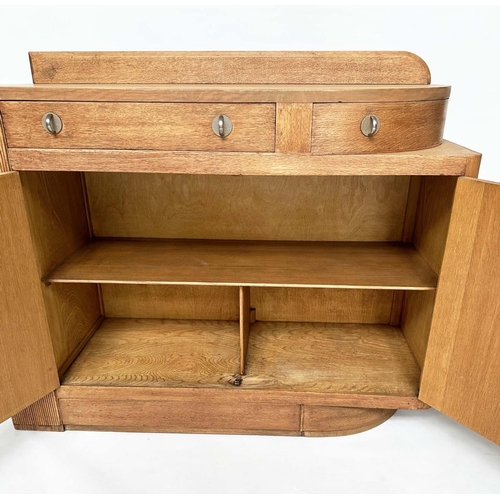 91 - ART DECO COCKTAIL CABINET, early 20th century oak and silvered metal with fitted cabinets and drawer... 