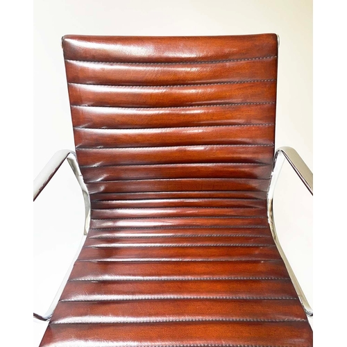 93 - REVOLVING DESK CHAIR, Charles & Ray Eames inspired with ribbed natural soft hand finished tan brown ... 