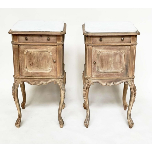 99 - TABLES DE NUIT, a pair, 19th century French Napoleon III walnut each with marble top, drawer and cab... 