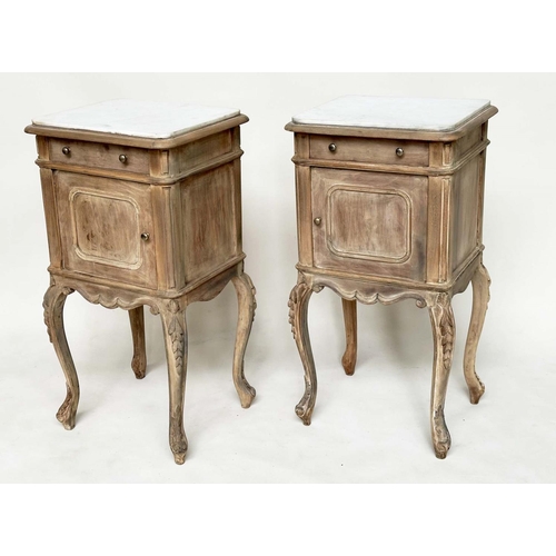 99 - TABLES DE NUIT, a pair, 19th century French Napoleon III walnut each with marble top, drawer and cab... 