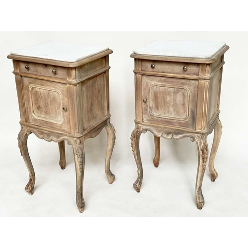 99 - TABLES DE NUIT, a pair, 19th century French Napoleon III walnut each with marble top, drawer and cab... 