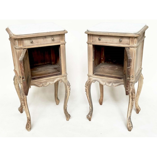 99 - TABLES DE NUIT, a pair, 19th century French Napoleon III walnut each with marble top, drawer and cab... 