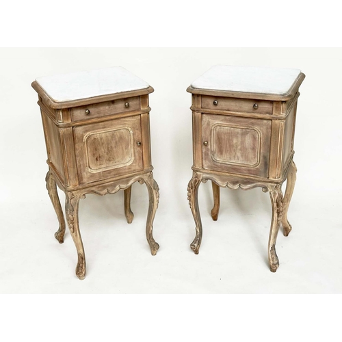 99 - TABLES DE NUIT, a pair, 19th century French Napoleon III walnut each with marble top, drawer and cab... 