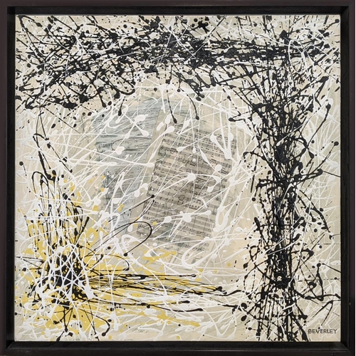 102 - BEVERLEY PETER MEYERS, Yellow Score, oil on canvas, 61cm x 61cm, framed.