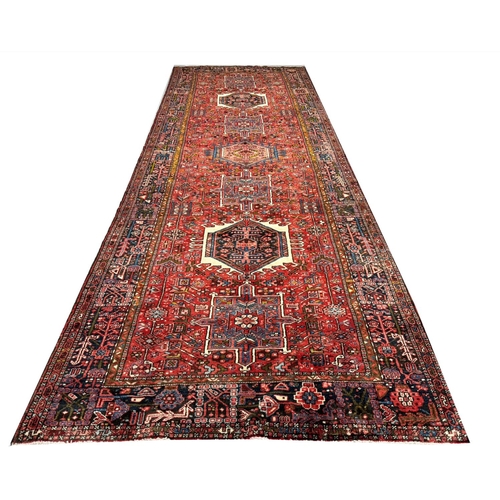 155 - ANTIQUE PERSIAN KARAJA KELLEH CARPET, 442cm x 155cm.