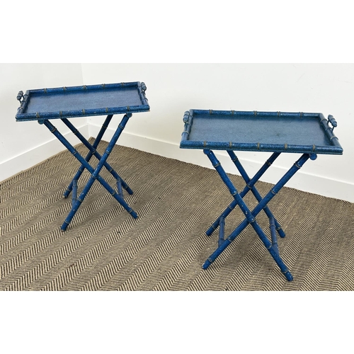 171 - BUTLERS TRAY TABLES, a pair, Regency design painted faux bamboo, 71cm H x 61cm x 40cm. (2)