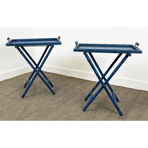 171 - BUTLERS TRAY TABLES, a pair, Regency design painted faux bamboo, 71cm H x 61cm x 40cm. (2)