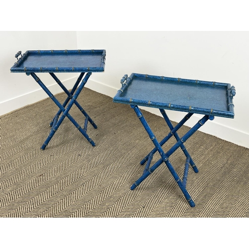 171 - BUTLERS TRAY TABLES, a pair, Regency design painted faux bamboo, 71cm H x 61cm x 40cm. (2)