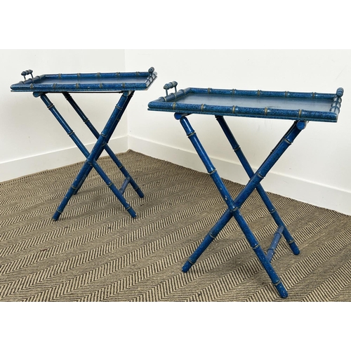 171 - BUTLERS TRAY TABLES, a pair, Regency design painted faux bamboo, 71cm H x 61cm x 40cm. (2)