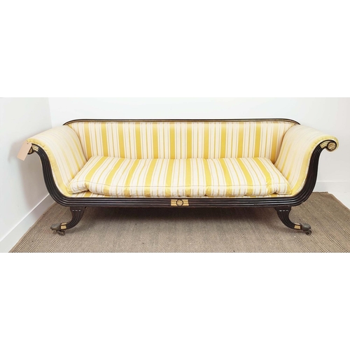 176 - SOFA, Regency grain painted with reeded showframe and gilt detail, 71cm D x 233c m L x 77cmH.