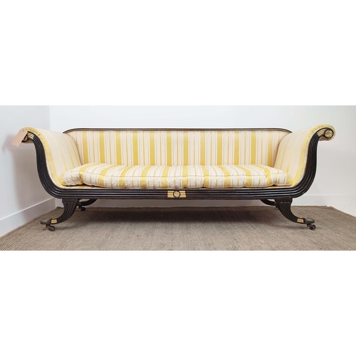 176 - SOFA, Regency grain painted with reeded showframe and gilt detail, 71cm D x 233c m L x 77cmH.