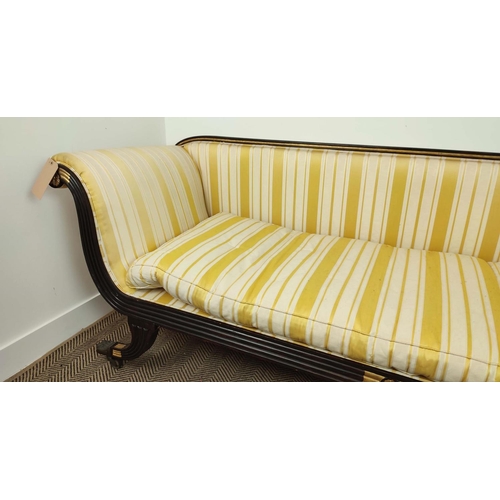 176 - SOFA, Regency grain painted with reeded showframe and gilt detail, 71cm D x 233c m L x 77cmH.