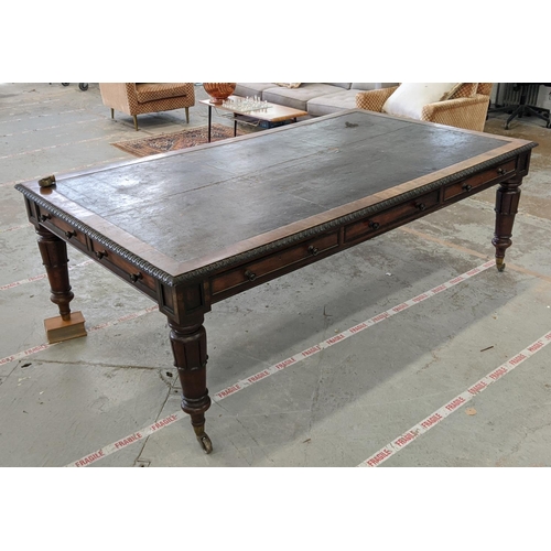 177 - LIBRARY TABLE, George IV mahogany and ebonised, circa 1830, with lined top above six real drawers an... 