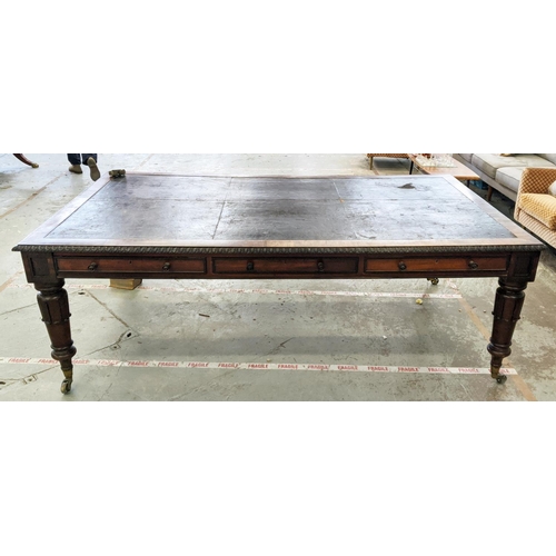 177 - LIBRARY TABLE, George IV mahogany and ebonised, circa 1830, with lined top above six real drawers an... 