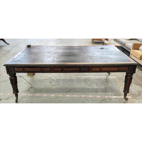 177 - LIBRARY TABLE, George IV mahogany and ebonised, circa 1830, with lined top above six real drawers an... 