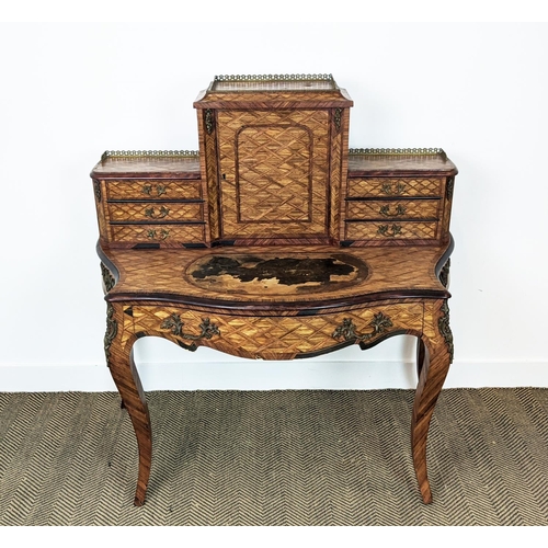 182 - BONHEUR DU JOUR, Victorian parquetry and gilt metal mounted with seven drawers and a door, 120cm H x... 