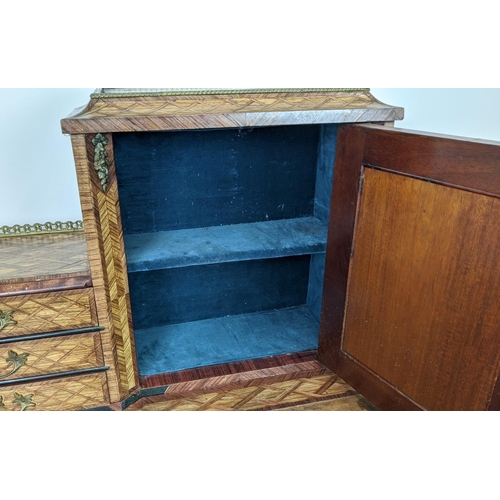 182 - BONHEUR DU JOUR, Victorian parquetry and gilt metal mounted with seven drawers and a door, 120cm H x... 