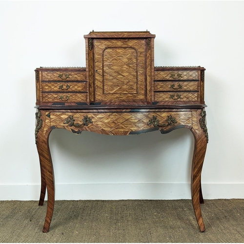 182 - BONHEUR DU JOUR, Victorian parquetry and gilt metal mounted with seven drawers and a door, 120cm H x... 