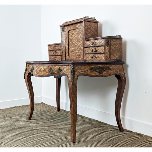 182 - BONHEUR DU JOUR, Victorian parquetry and gilt metal mounted with seven drawers and a door, 120cm H x... 