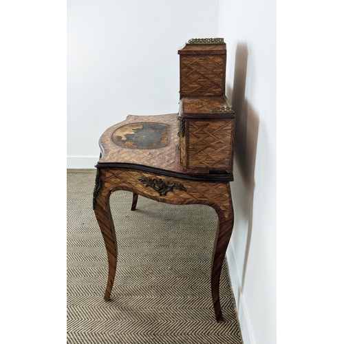 182 - BONHEUR DU JOUR, Victorian parquetry and gilt metal mounted with seven drawers and a door, 120cm H x... 