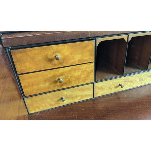 183 - ROLL TOP DESK, Regency mahogany and ebonised strung, circa 1810, with tambour fall, real and dummy s... 