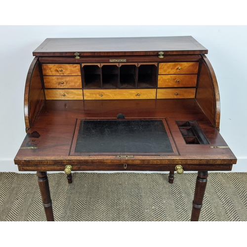 183 - ROLL TOP DESK, Regency mahogany and ebonised strung, circa 1810, with tambour fall, real and dummy s... 