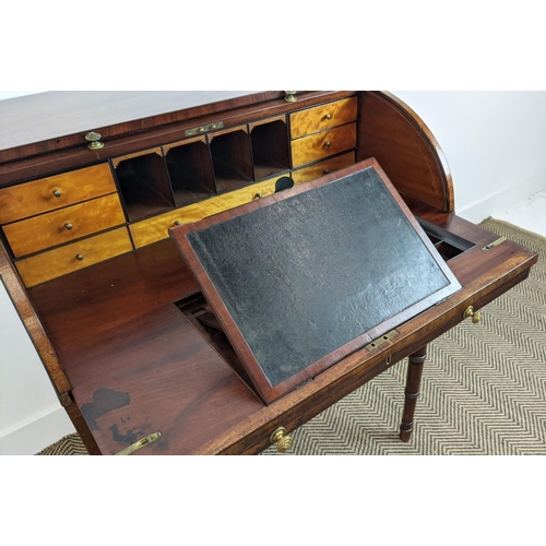 183 - ROLL TOP DESK, Regency mahogany and ebonised strung, circa 1810, with tambour fall, real and dummy s... 