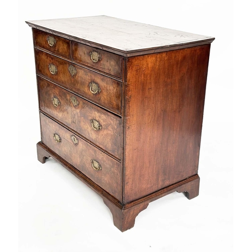 187 - CHEST, early 18th century English Queen Anne figured walnut and crossbanded, with two short and thre... 