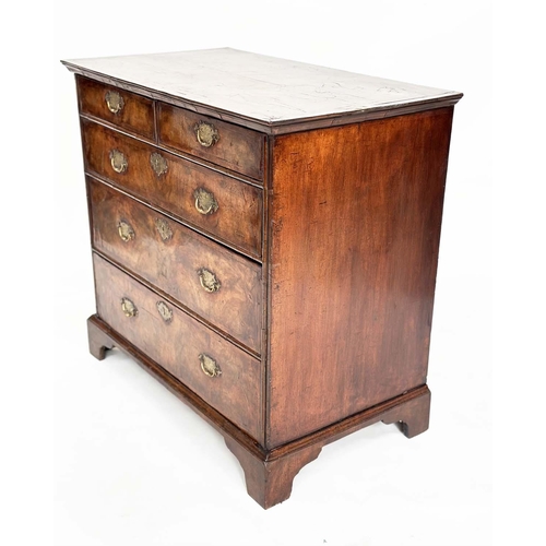 187 - CHEST, early 18th century English Queen Anne figured walnut and crossbanded, with two short and thre... 