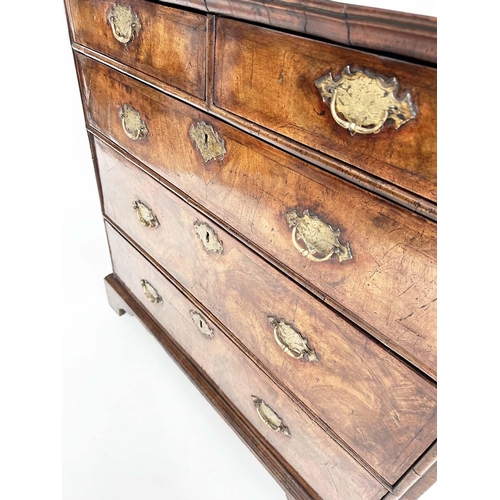 187 - CHEST, early 18th century English Queen Anne figured walnut and crossbanded, with two short and thre... 