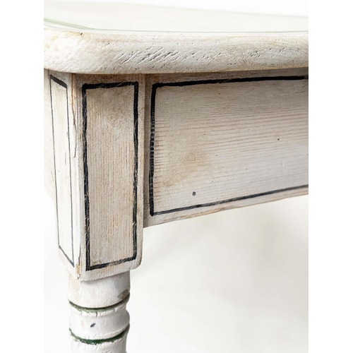 195 - FAUX BAMBOO SIDE TABLE, 19th century English painted, green and black lined (refreshed) with frieze ... 