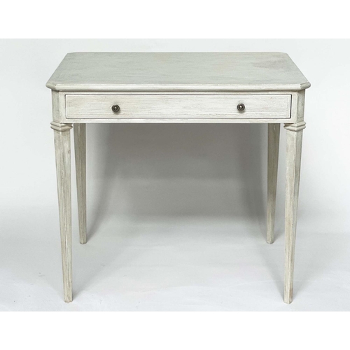 198 - WRITING TABLE, Italian style traditionally grey painted with frieze drawer and tapering supports, 86... 