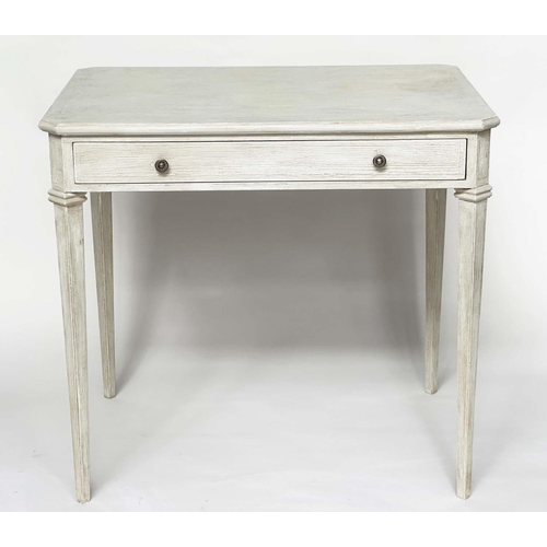 198 - WRITING TABLE, Italian style traditionally grey painted with frieze drawer and tapering supports, 86... 