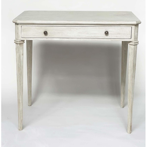 198 - WRITING TABLE, Italian style traditionally grey painted with frieze drawer and tapering supports, 86... 