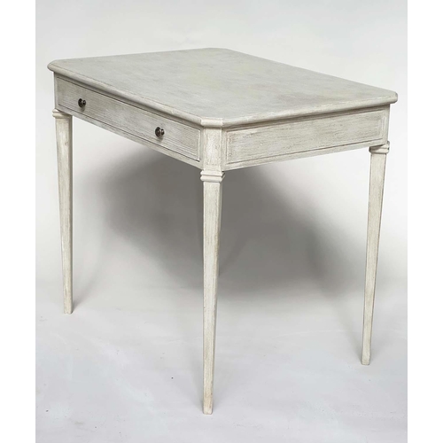 198 - WRITING TABLE, Italian style traditionally grey painted with frieze drawer and tapering supports, 86... 