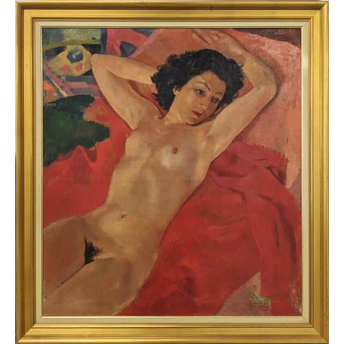 41 - EDMOND DELESCLUZE (Belgium 1905-1993), 'Reclining nude', oil on canvas, signed and dated 1938, 100cm... 