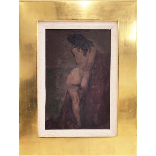 49 - MANNER OF RUSKIN SPEAR (British 1911-1990), 'Nude Study', oil on board, 29cm x 18cm, framed, The Rai... 