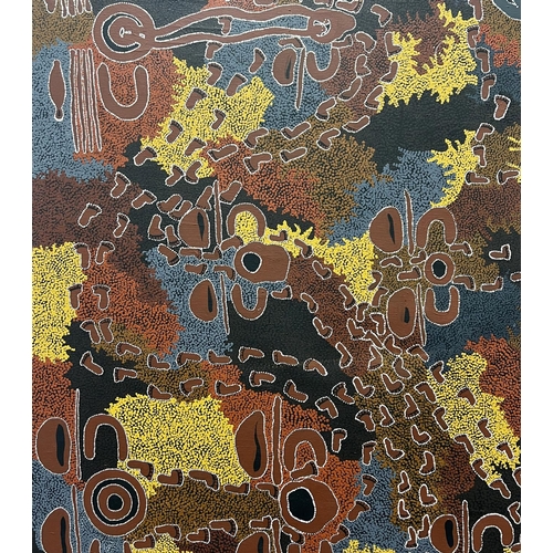 51 - AUSTRALIAN ABORIGINAL SCHOOL (20th century), 'Snake Dreaming', oil on canvas, 143cm x 143cm, framed.