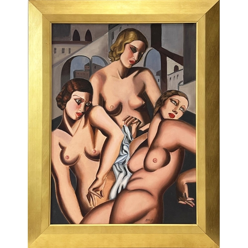 53 - BRENDA HAIGH (20TH CENTURY), 'Female nudes', oil on canvas, 75cm x 55cm, framed.