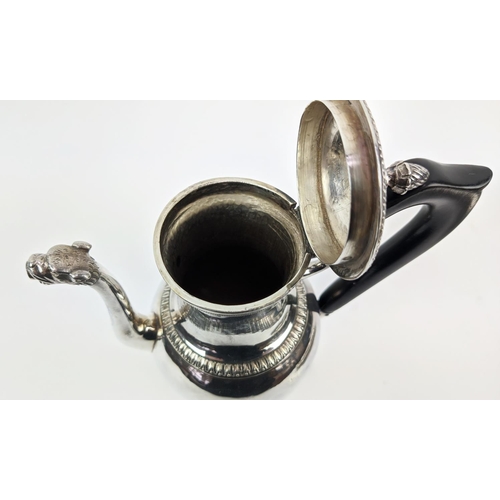 6 - A WHITE METAL HOT WATER POT, on three claw feet, together with a Rococo style salver on claw and bal... 