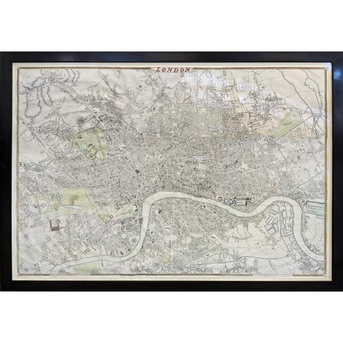 67 - MAP OF LONDON, circa 1850, compiled and engraved by Edward Weller, FRGS overall 210cm x 158cm H, red... 