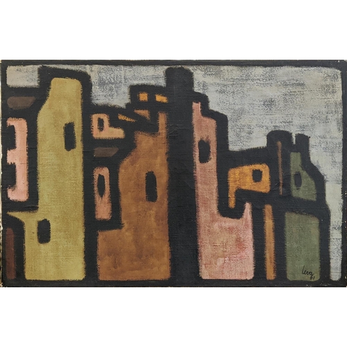 92 - ALFREDO LEVO (1921-2013), 'Houses', oil on canvas, signed and dated, 60cm x 90cm, unframed.