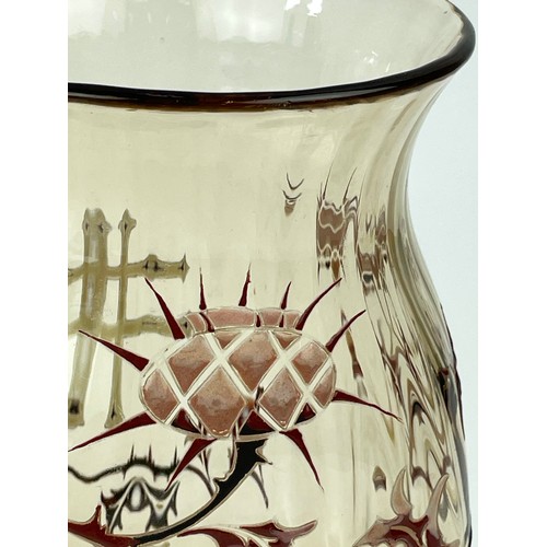 2 - EMILE GALLE GLASS VASE, Art Nouveau, ribbed with enamel thistle, signed E. Galle, Nancy to base, 17c... 