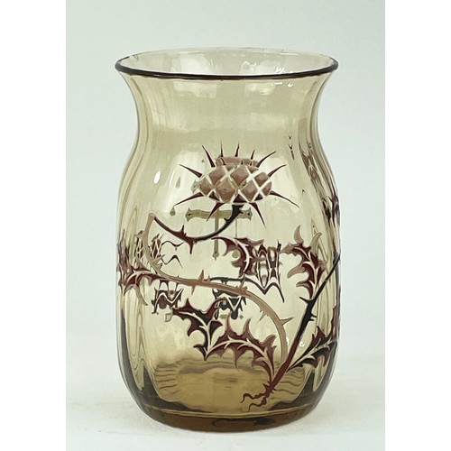 2 - EMILE GALLE GLASS VASE, Art Nouveau, ribbed with enamel thistle, signed E. Galle, Nancy to base, 17c... 